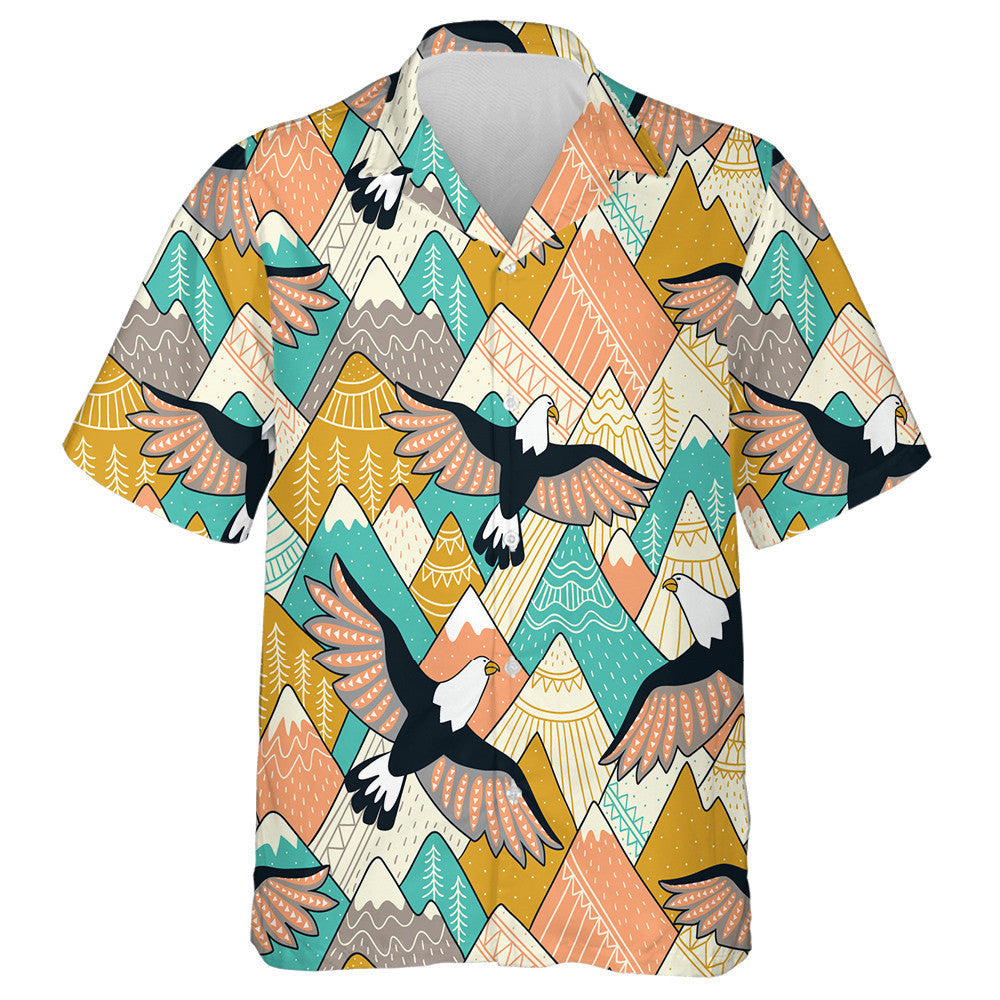 Beautiful Flying Eagles In Colorful Mountains Hawaiian Shirt, Hawaiian For Gift