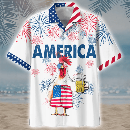 Chicken With Glass Mug Full Beer Hawaiian Shirt, Hawaiian For Gift