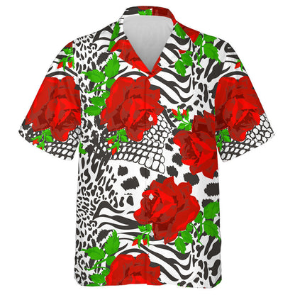 Mix Leopard Animal Skin And Red Roses Hawaiian Shirt, Hawaiian Shirt Gift, Christmas Gift