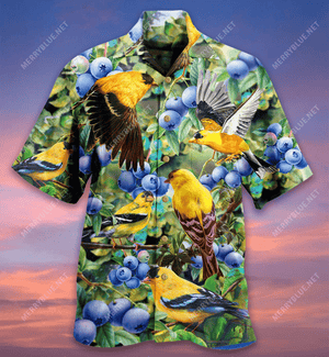 All About Blueberry And Goldfinch Hawaiian Aloha Shirt Hawaiian Shorts Beach Short Sleeve, Hawaiian Shirt Gift, Christmas Gift