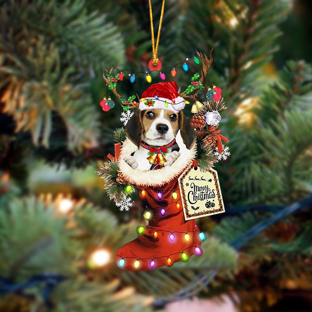 Beagle 1-Xmas Boot-Two Sided Christmas Plastic Hanging Ornament, Christmas Ornament Gift, Christmas Gift, Christmas Decoration