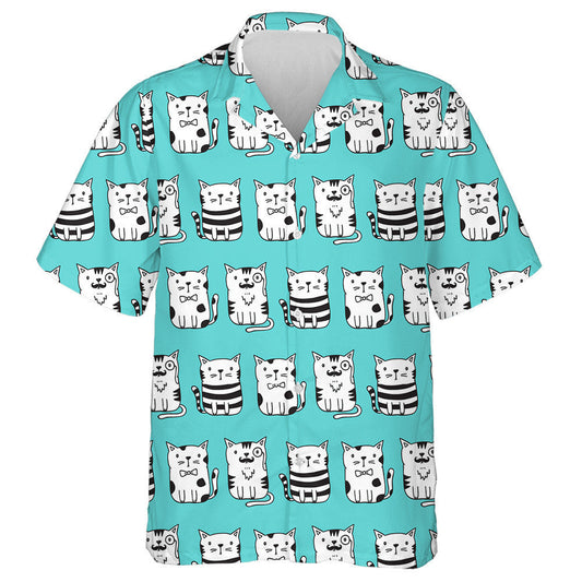 Cat Pet Cartoon Light Blue Background Hawaiian Shirt, Hawaiian Shirt Gift, Christmas Gift