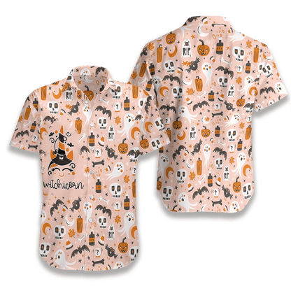 Cartún Cailleach Oíche Shamhna Unicorn Ar Léine Bándearg Haváís, Bronntanas Léine Haváís, Bronntanas Nollag