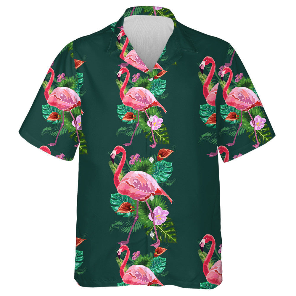 Pink Flamingo Bird And Tropical Flowers Leaves Hawaiian Shirt, Hawaiian Shirt Gift, Christmas Gift