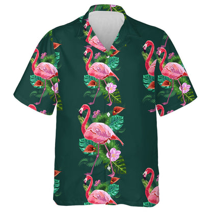 Pink Flamingo Bird And Tropical Flowers Leaves Hawaiian Shirt, Hawaiian Shirt Gift, Christmas Gift