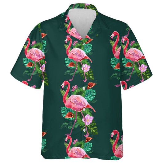Pink Flamingo Bird And Tropical Flowers Leaves Hawaiian Shirt, Hawaiian Shirt Gift, Christmas Gift