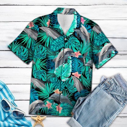 Marine Dolphin Tropical Jungle Design Hawaiian Shirt,Hawaiian Shirt Gift, Christmas Gift