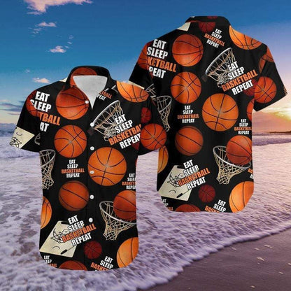 Eat Sleep Basketball Repeat Hawaiian Shirt,Hawaiian Shirt Gift, Christmas Gift