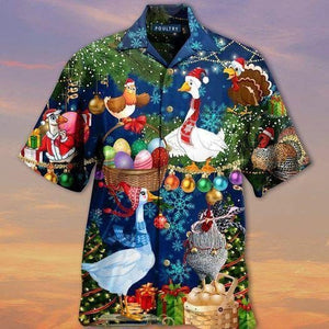 Lovely Goose And Chicken Welcome Thanksgiving And Christmas Vintage Style Design Hawaiian Shirt, Hawaiian Shirt Gift, Christmas Gift