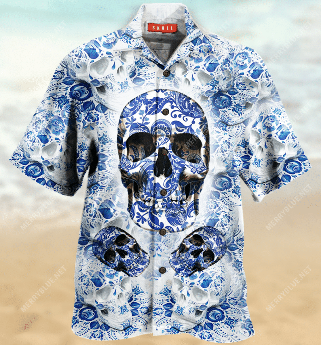 Blue Skull Unisex Hawaiian Shirt,Hawaiian Shirt Gift, Christmas Gift