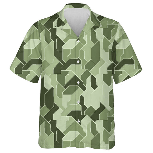 Modern Geometric Green Camouflage Pattern Hawaiian Shirt,Hawaiian Shirt Gift, Christmas Gift