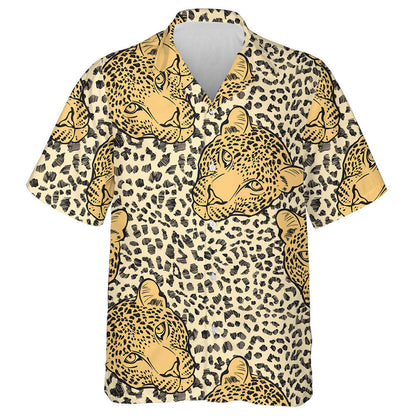 Wild African Leopards Faces Art Background Hawaiian Shirt, Hwaiian For Gift