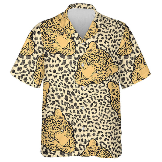 Wild African Leopards Faces Art Background Hawaiian Shirt, Hwaiian For Gift