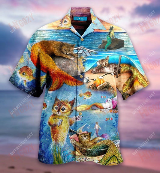 Mermaid Off Duty Cat Léine Gearr haváís Léinte T haváía an tSamhraidh Léinte Craicne Haváís Patrún Léine Haváíais, Bronntanas Léine haváí, Bronntanas Nollag