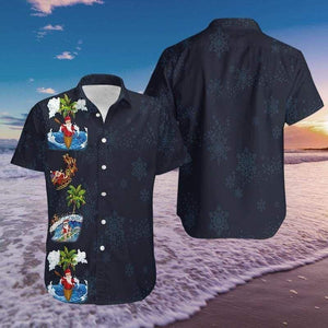 Hawaiian Shirt Christmas Santa Claus Snowflakes Dark Background, Hawaiian Shirt Gift, Christmas Gift