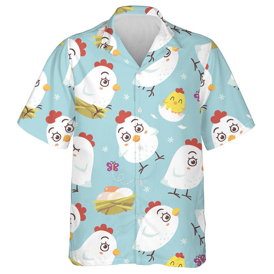 Funny Chicken And Hen With Butterfly And Egg Hawaiian Shirt, Hawaiian Shirt Gift, Christmas Gift