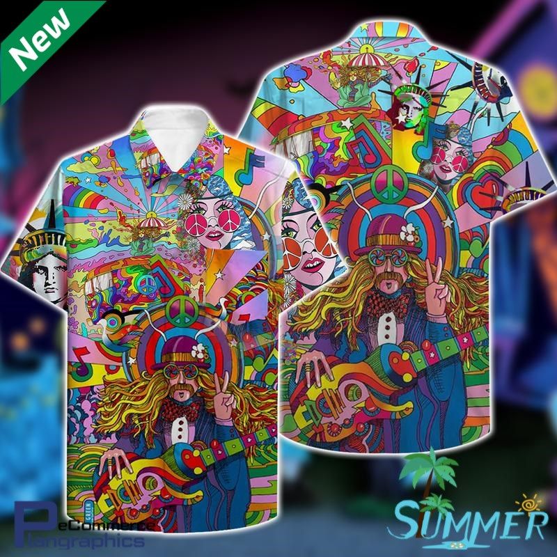 Hippie iontach ar fud na háite Priontáil Léine Aloha Haváís Shorts Haváís Trá Gearr Léine, Bronntanas Léine Haváís, Bronntanas Nollag