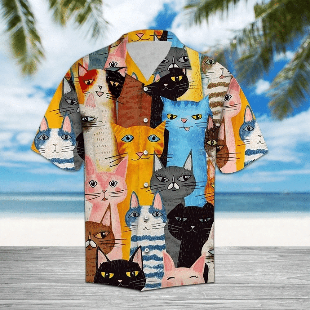 Colorful Cat Pattern Beautiful Art Hawaiian Shirt, Hawaiian For Gift