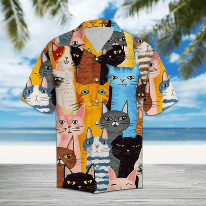 Colorful Cat Pattern Beautiful Art Hawaiian Shirt, Hawaiian For Gift