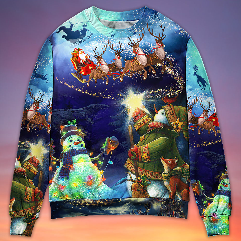 Christmas Rudolph Santa Claus Reindeer Snowman Light Art Style Ugly Christmas Sweater, Christmas Gift, Gift Christmas 2024