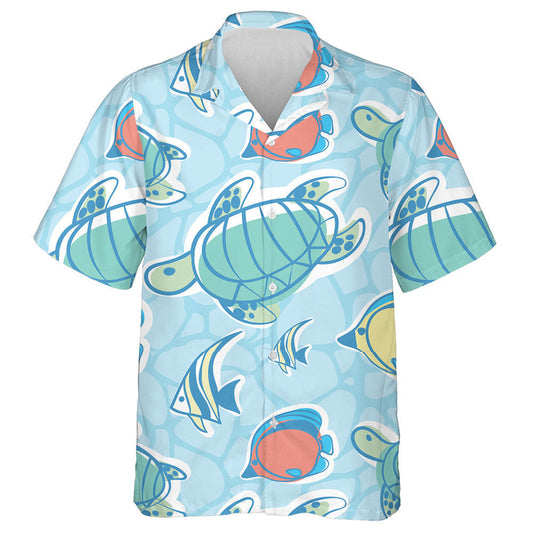 Exotic Red Fish And Turtles On Green Hawaiian Shirt, Hawaiian Shirt Gift, Christmas Gift