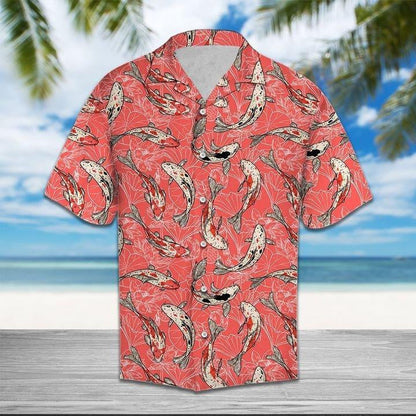 Red Koi Fish Flower Awesome Background Design Hawaiian Shirt, Hawaiian Shirt Gift, Christmas Gift