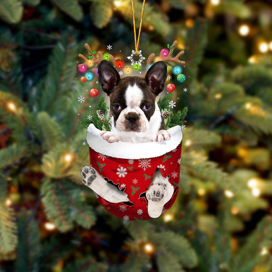 Brindle Boston Terrier In Snow Pocket Christmas Ornament Flat Acrylic Dog Ornament, Christmas Shape Ornament, Happy Christmas Ornament, Christmas Ornament Gift, Christmas Gift, Christmas Decoration