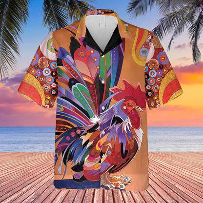 Oil Painting Rooster Chicken Traditional Style Hawaiian Shirt,Hawaiian Shirt Gift, Christmas Gift