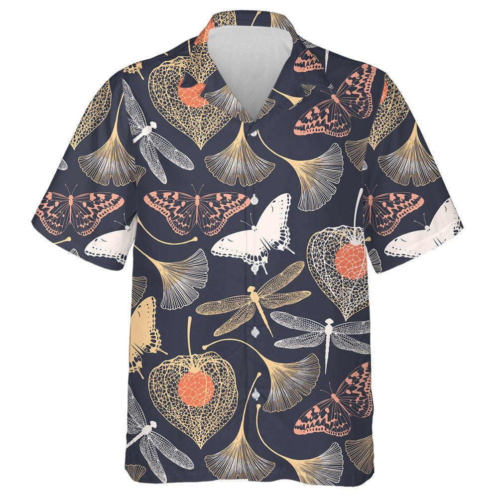Spring Theme Abstract Butterfly With Ginkgo Leaves Hawaiian Shirt, Hawaiian Shirt Gift, Christmas Gift