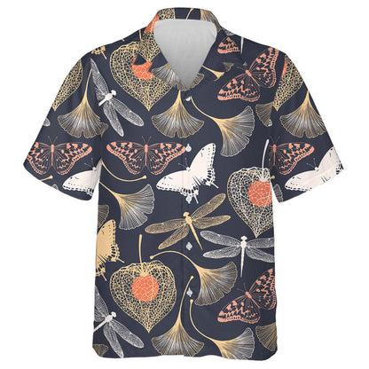 Spring Theme Abstract Butterfly With Ginkgo Leaves Hawaiian Shirt, Hawaiian Shirt Gift, Christmas Gift