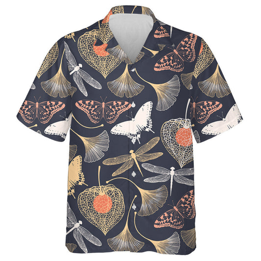 Spring Theme Abstract Butterfly With Ginkgo Leaves Hawaiian Shirt, Hawaiian Shirt Gift, Christmas Gift