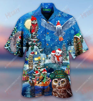 Owl Be Home For Christmas Short Hawaiian Shirt Ocean Aloha Shirt Tactical Hawaiian Shirt Hawaiian Shirts For Women, Hawaiian Shirt Gift, Christmas Gift