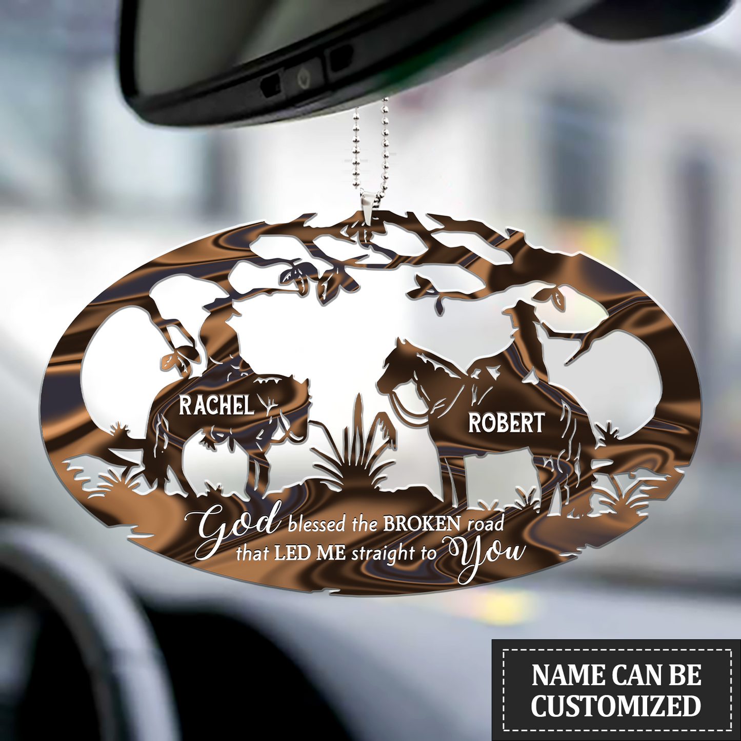 Couple Riding Horses God Blessed Personalized Car Ornament, Couple Ornaments, Christmas Decoration