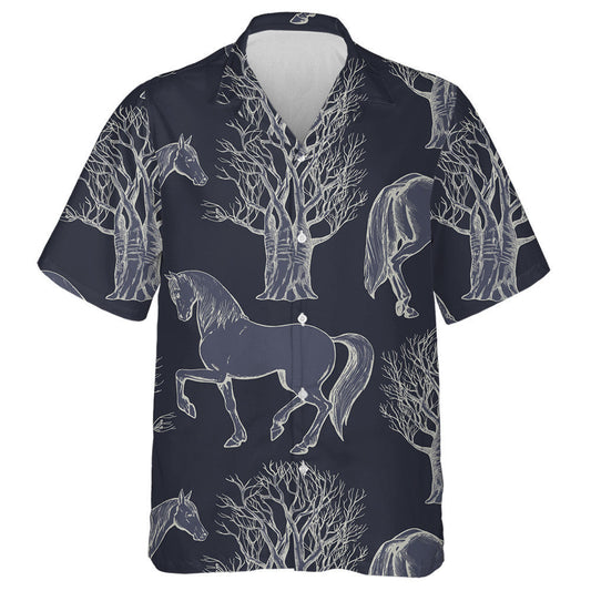 Vintage Beautiful Background With Horses And Trees Hawaiian Shirt, Hawaiian Shirt Gift, Christmas Gift