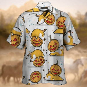 Funny Corgi On Halloween Pumpkin Dramatic Hawaiian Shirt,Hawaiian Shirt Gift, Christmas Gift