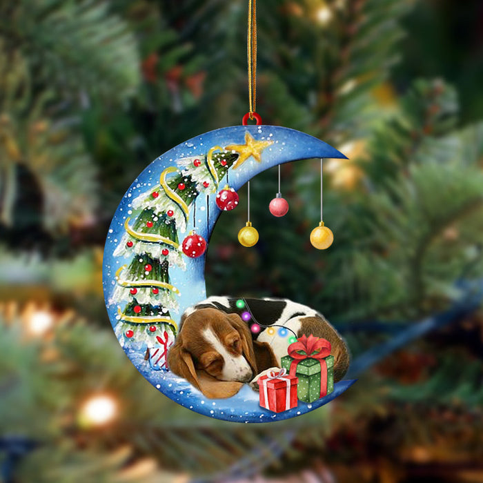 Basset Hound-Sleep On The Moon Christmas Two Sided Christmas Plastic Hanging Ornament, Christmas Ornament Gift, Christmas Gift, Christmas Decoration