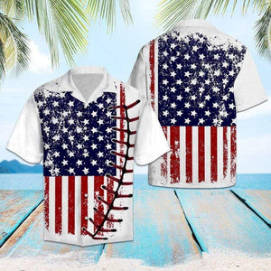 Baseball And Usa Flag Design Hawaiian Shirt, Hawaiian For Gift