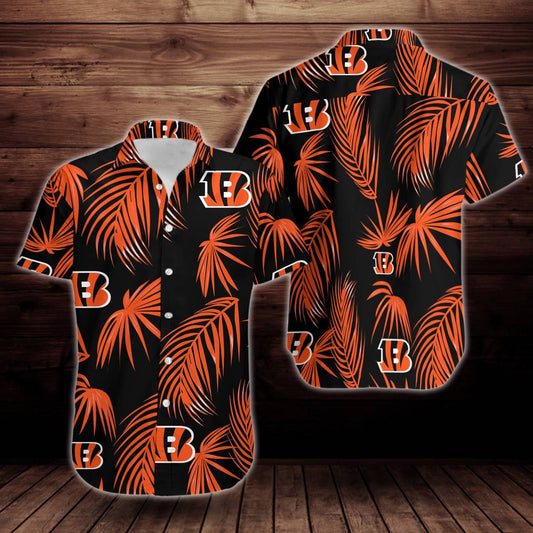 Cincinnati Bengals Flower Short Sleeve Hawaiian Aloha Shirt Hawaiian Shorts Beach Short Sleeve_Hawaiian Shirt Gift, Christmas Gift