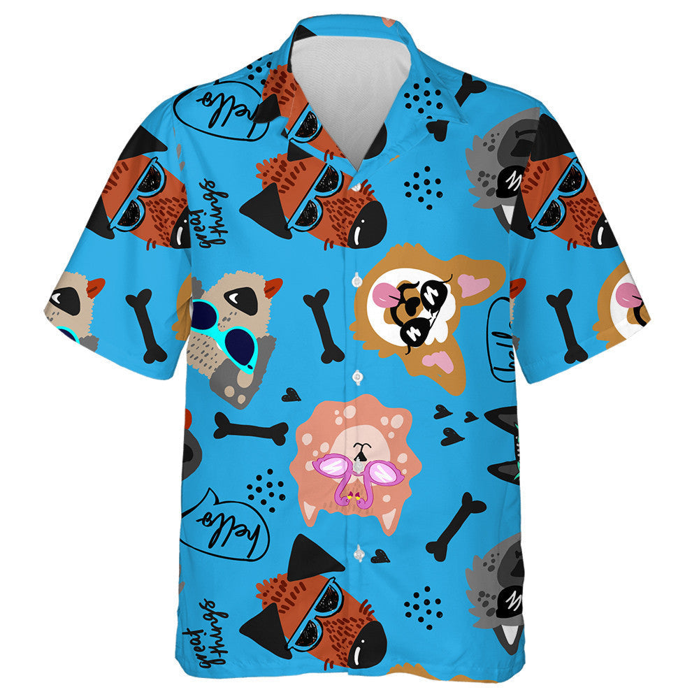 Cool Hand Drawn With Dogs In Glasses Hawaiian Shirt, Hawaiian Shirt Gift, Christmas Gift