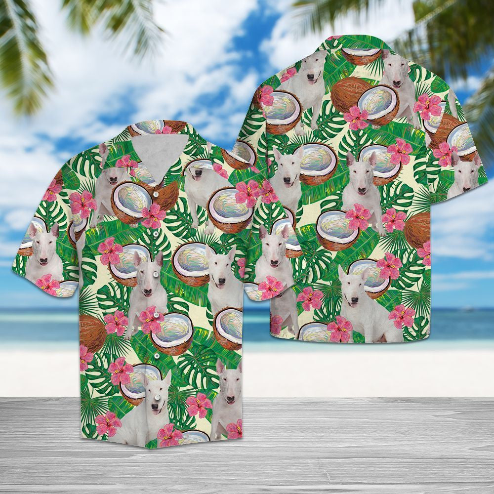 Bull Terrier Tropical Coconut Pattern Hawaiian Shirt, Hawaiian For Gift