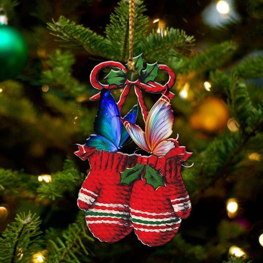 Butterfly Inside Your Gloves Christmas Holiday-Two Sided Christmas Plastic Hanging Ornament, Happy Christmas Ornament, Christmas Gift, Christmas Decoration