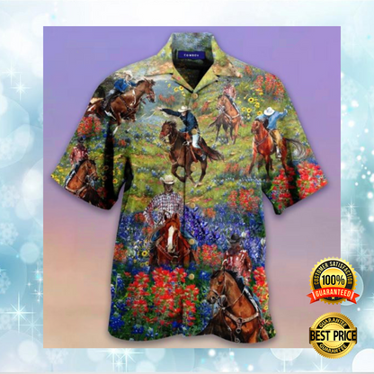 Bluebonnet And Texas Cowboy Hawaiian Shirt,Hawaiian Shirt Gift, Christmas Gift