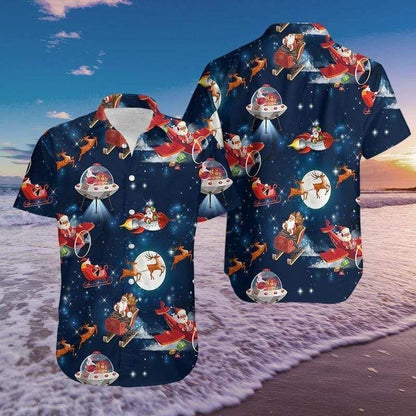 Hawaiian Shirt Christmas Santa Claus Reindeer In Space, Hawaiian For Gift