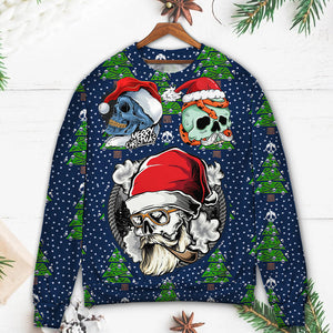 Christmas Skull With Santa Hat Merry Christmas Snow Ugly Christmas Sweater, Christmas Gift, Gift Christmas 2024