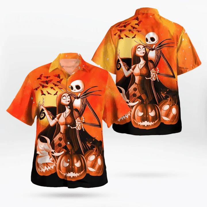 The Couple Halloween Night With Spooky Pumpkin Hawaiian Shirt, Hawaiian Shirt Gift, Christmas Gift