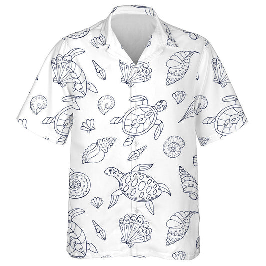 Sketch Of Turtles Starfish And Sea Shells Hawaiian Shirt, Hawaiian Shirt Gift, Christmas Gift