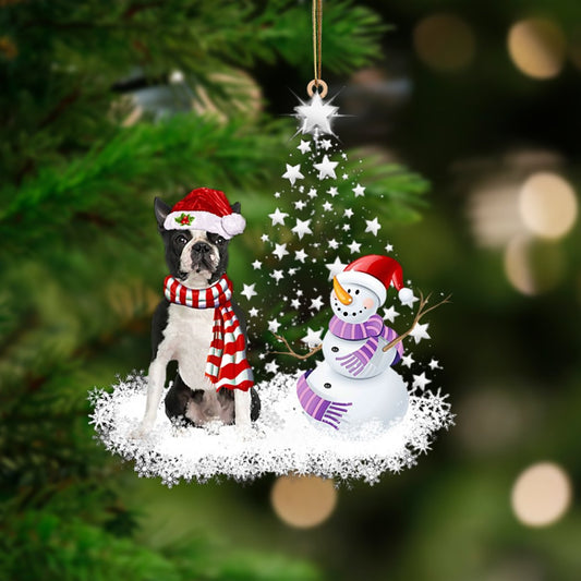 BLACK Boston Terrier-Star Tree Hanging Christmas Plastic Hanging Ornament, Christmas Ornament Gift, Christmas Gift, Christmas Decoration