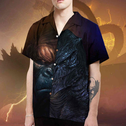 Réadúil Godzilla Agus King Kong Léine Haváíais Dark Téama, Bronntanas Léine Haváís, Bronntanas Nollag