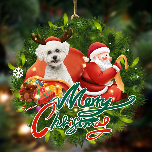 Bichon Frise-Santa & dog Hanging Christmas Plastic Hanging Ornament, Christmas Ornament Gift, Christmas Gift, Christmas Decoration