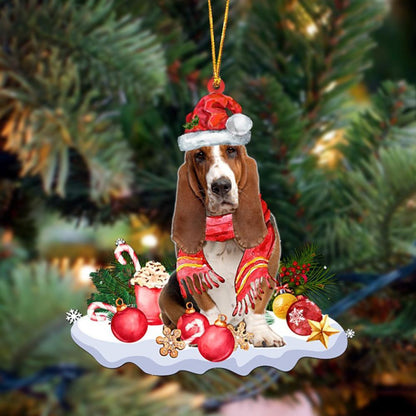 Basset Hound - Crochta Nollag Níos Fearr Ornáid Crochta Plaisteach na Nollag, Bronntanas Ornáide Nollag, Bronntanas Nollag, Maisiú Nollag